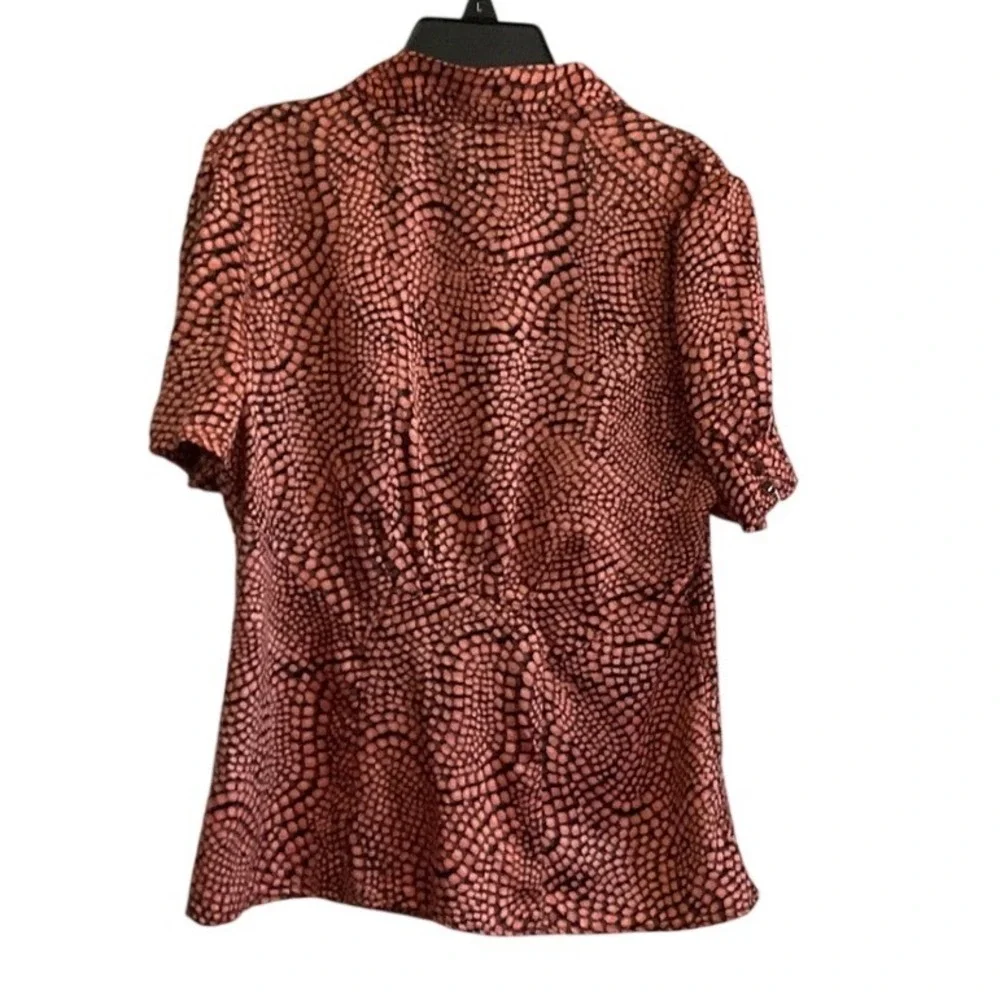 Mixit Womens Coral Black‎ Abstract Ruched Front Short Sleeve Button Up Blouse M
